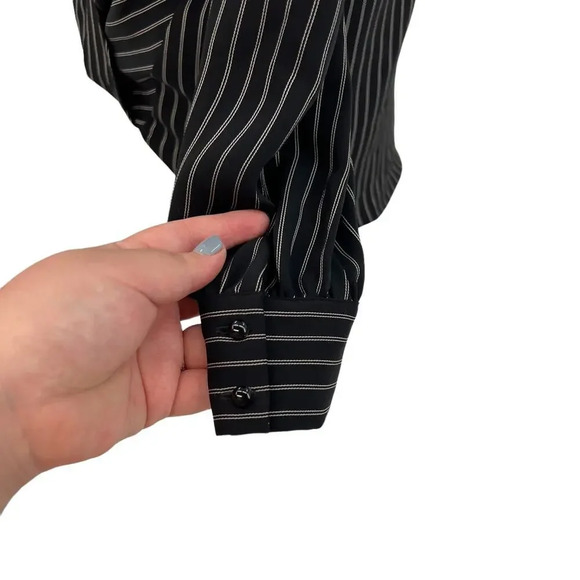 Karen‎ Millen Pinstripe Wrap Blouse Black Long Sleeve Size US 4 - Picture 7 of 13